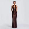 2026 Spring Festival: New Halter Deep V-Neck Pleated Off-the-Shoulder Long Dress in European and American Styles