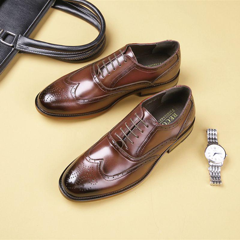 Fashion Autumn New Genuine Leather Business Dress Shoes Men Carved Brock Men's Shoes Leather Office Gentleman Oxfords Shoe