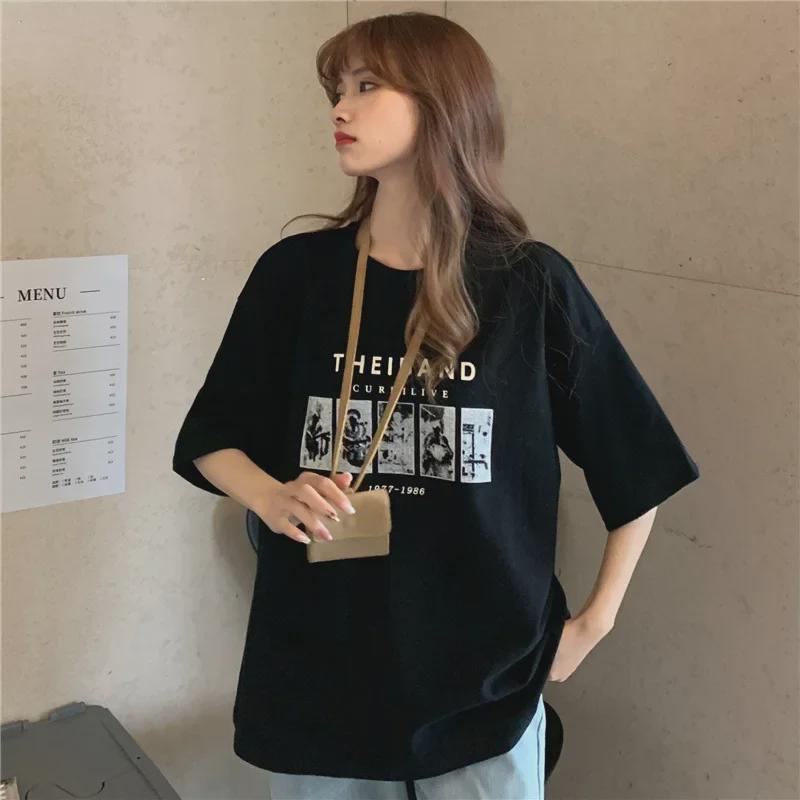 Harajuku-stil Dam T-shirt med korta ärmar, lös passform - Koreansk Sommar 2025 Edition