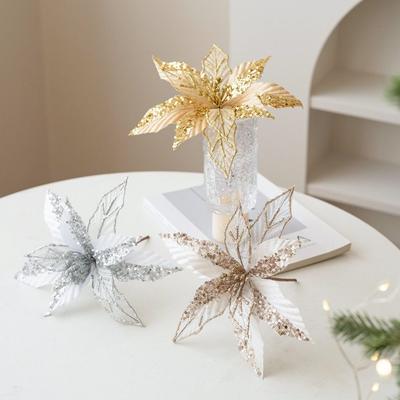 22CM Xmas Decorative Flowers DIY Decoration Glitter Fake Flower Christmas Decor