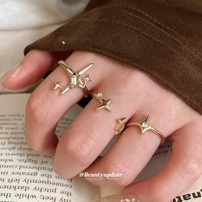 Ring Set, New Zircon Star Light Opening, Sweet and Cool Style, Versatile Index Finger Ring, Light Luxury Ring for Women