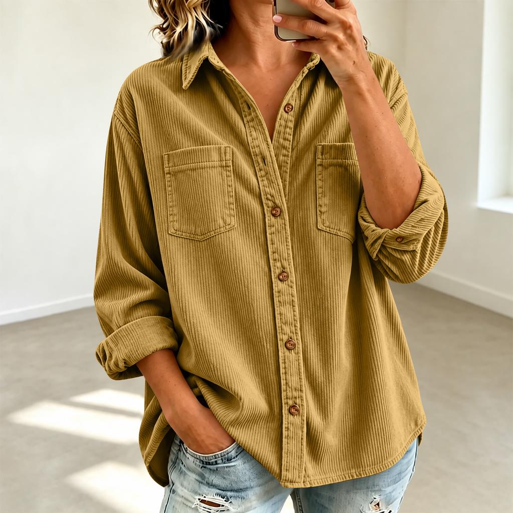 Damen Casual Cord-Strickjacke Jacke Langarm Top für Herbst Winter Alltagskleidung