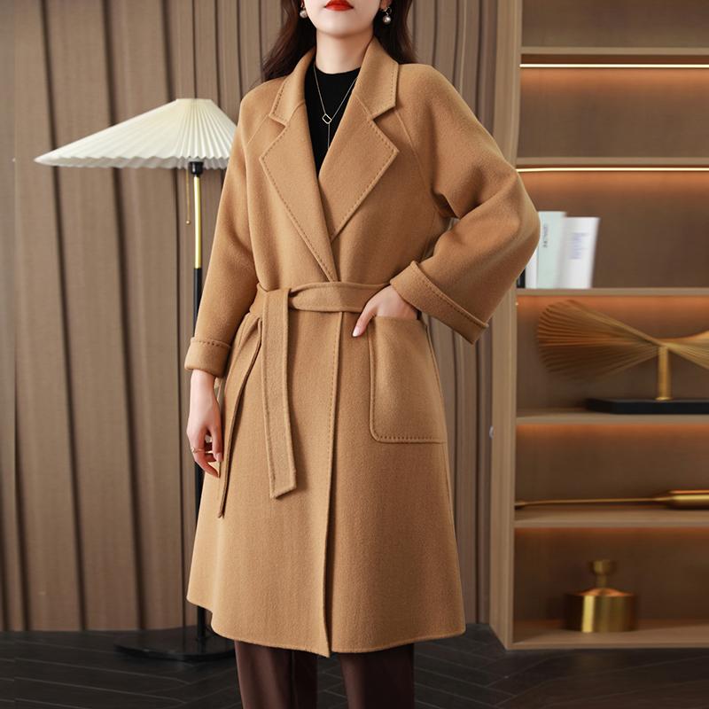 100% Wool Women Coat TIDENOVEL Autumn Wool Long Coat Handmade Pea Coat Winter Warm Wool Long Jacket Overcoat