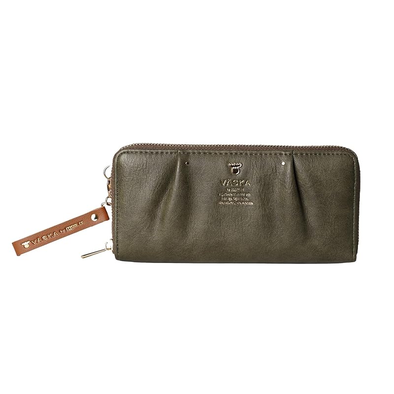 

[Mozu] VASKA wallet large capacity round zipper Synthetic leather with strap long wallet elk nordic VS-0321 by Roxy ladies long wallet green