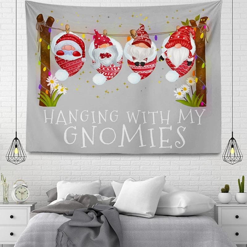Tapiz con Patrón de Papá Noel de Dibujos Animados Decoración de Pared para Hogar Dormitorio Sala de Estar Tapiz con Tema Navideño