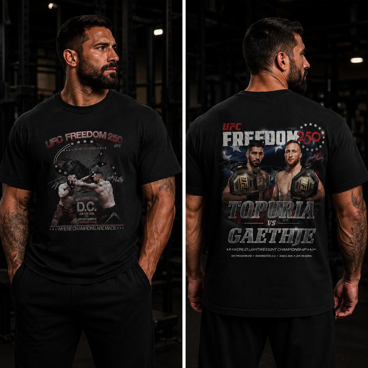 Justin Gaethje UFC Freedom 250 Double Sided Fight Night Graphic T Shirt S
