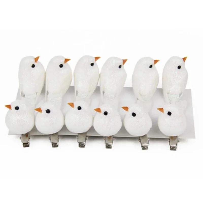 

12 шт./набор искусственных имитационных пенопластовых птиц Мини-птицы Ювелирные изделия Флэш DIY Сад Украшение для рождественской елки Ремесло белый