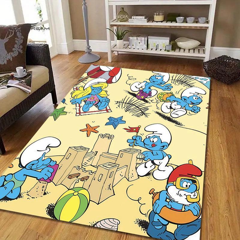 The Smurfs Flannel Pattern Square Carpet,Area Rug,Carpet Rug for Living Room Bedroom Sofa Playroom Decor,Non-slip Floor Mat