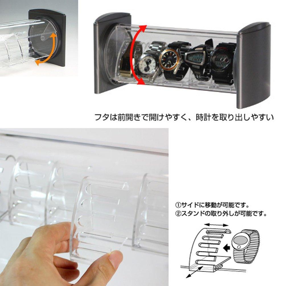 Shinkohanger Watch Stack Silver Display Made in Horizontal Watch Stand with Adjustable Positioning and Holds 5 Luxury Transparent Display Box Case,