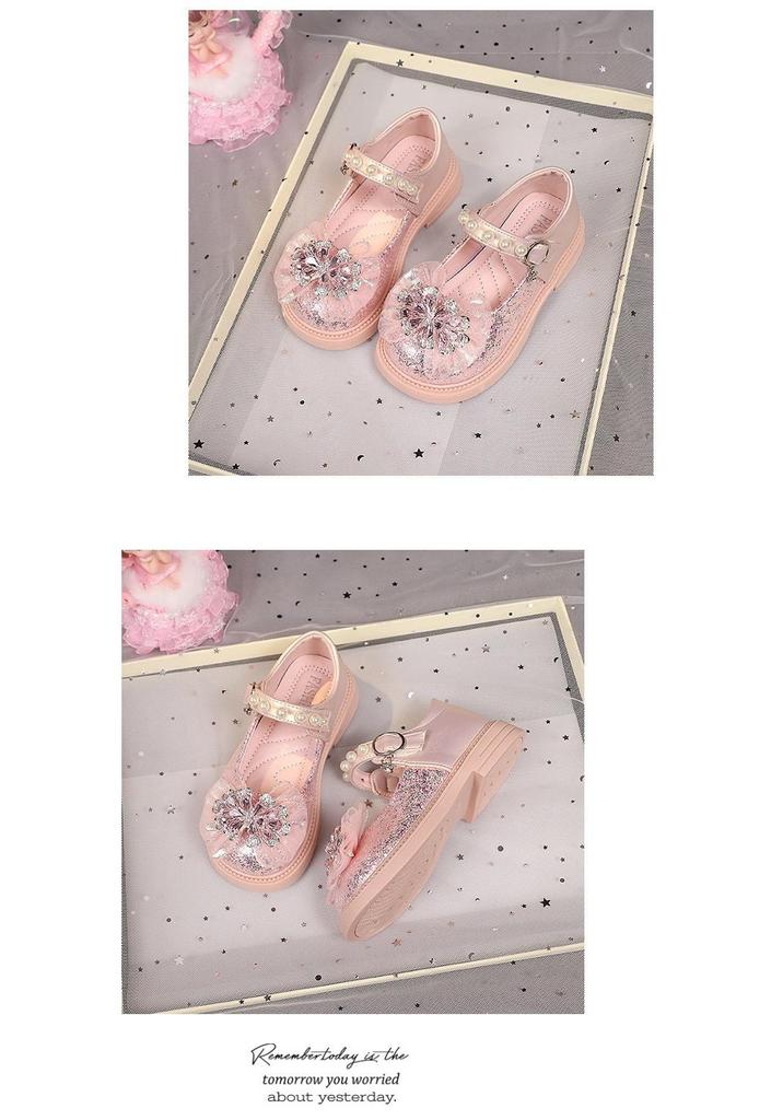 2026 Spring Girls' Princess Crystal Soft Sole Leather Shoes