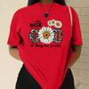 Cotton T-Shirt Short Sleeve Round Neck Women 2d Print Tops