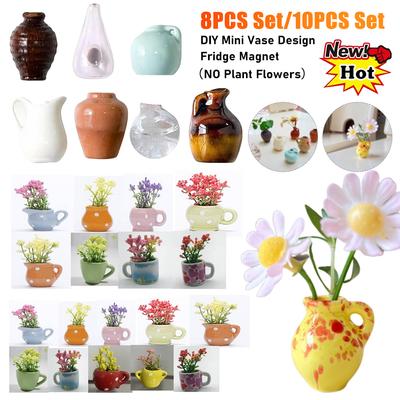 8/10PCS Mini Ceramics Vase Fridge Magnet DIY Porcelain Vase Refrigerator Magnet Message Sticker Flowers Plant On Kitchen Gift