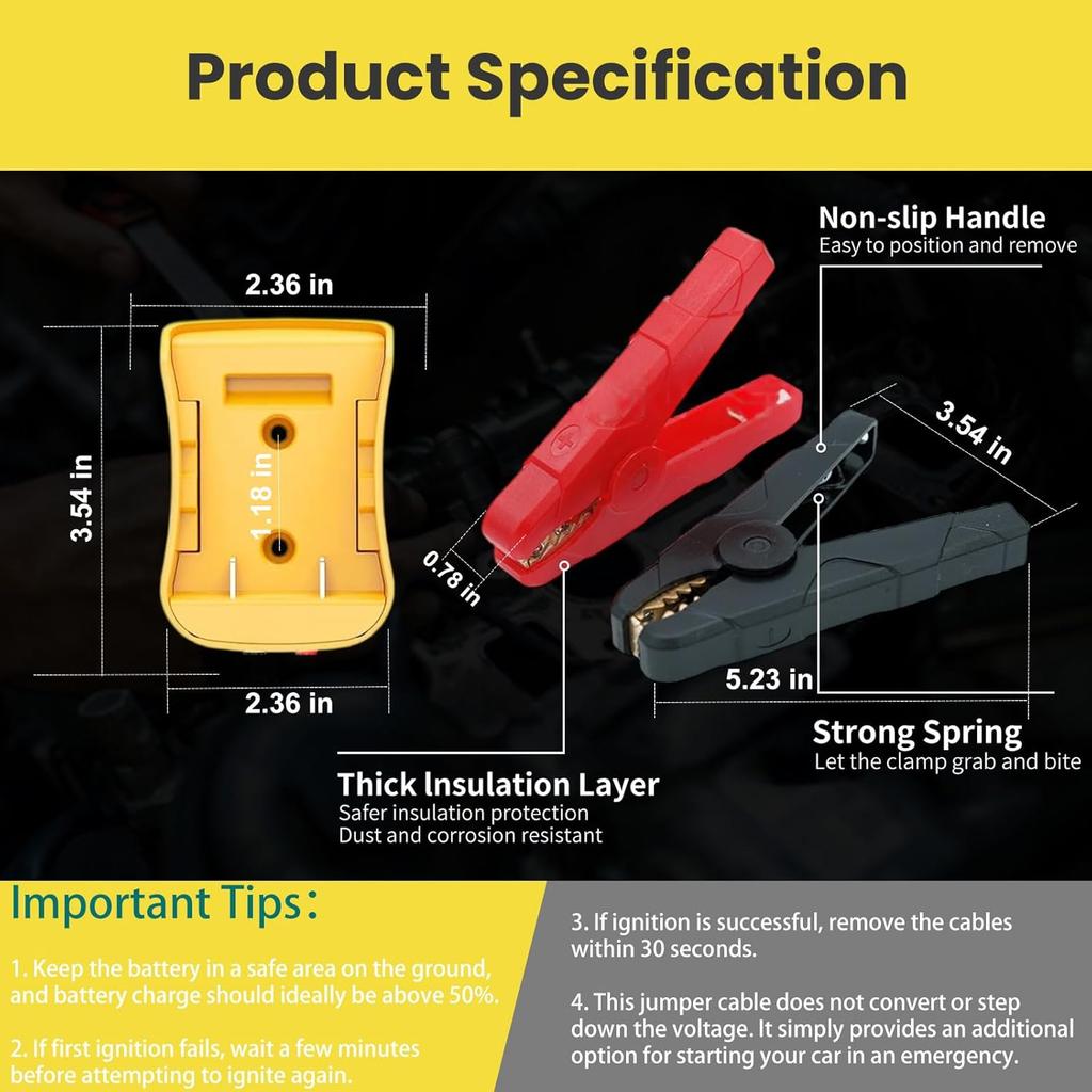 20V Jumper Cables Adapter For Dewalt- 2FT 8AWG Purple Copper, Large Clamps, Portable Battery Starter Auto Booster Cables For Cars/Lawn Mower/Tools,
