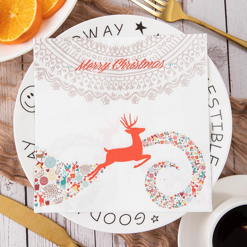 20pcs Printed Napkin New Christmas Day Decoration Elk Square Tissue Paper Party Printed Tissue Christmas Scene Decoration