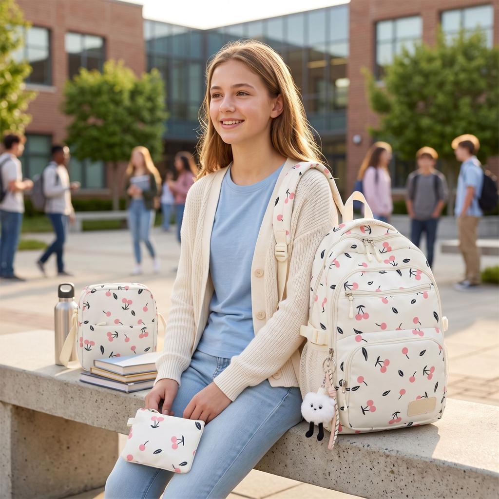 Zaino da Bambina Set da 3 Pezzi con Stampa Floreale Design Carino alla Moda per la Scuola