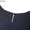 ZANZEA Vestido casual de manga corta de color sólido con cuello redondo para mujer