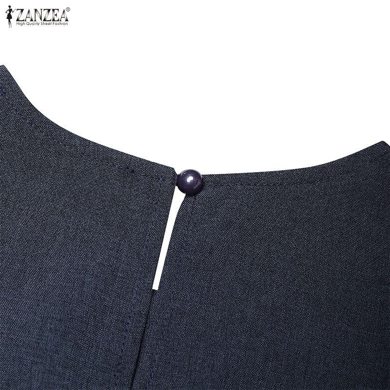 ZANZEA Vestido casual de manga corta de color sólido con cuello redondo para mujer