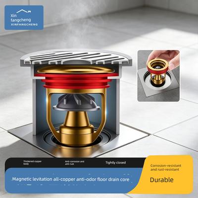 Bathroom Magnetic Levitation Floor Drain Deodorizer, Universal Anti-Odor Device for Water Channels, Full Copper Sealed Cover