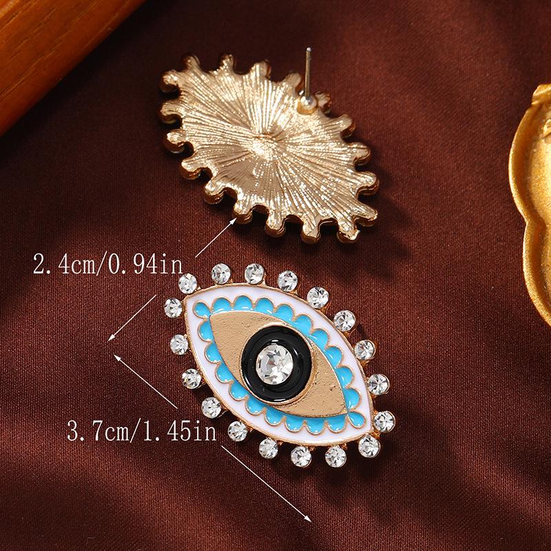Retro Rhinestone & Pearl Demon Eye Stud Earrings - Ethnic Style