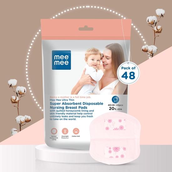 Mee Mee Disposable Nursing Breast Pads 48 Pcs | Ultra Thin Honeycomb Nursing Breast Pads with Leak Guard | Compact & Discreet