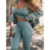 In Stock Fashion Seamless Knitting Thread Sexy Sports U Collar Vest Pants Yoga Clothes Fitness Suit