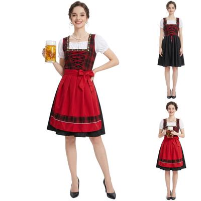 Traditional Oktoberfest Dress Womens Dirndl Costume Lace Up Bodice Apron Skirt Festival Outfit