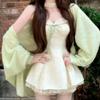 Pure desire sweet short skirt spring and summer waist thin design sense lace splicing suspender dress + cardigan suit women