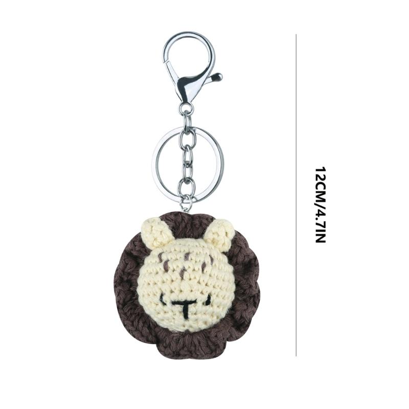 Crocheted Animal Head Keychain Crochet Keys Chain Backpack Pendant Acrylic Fibers Material for Birthday Christmas Party