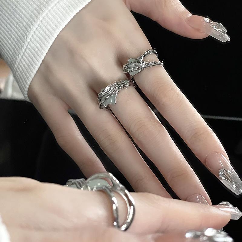 Niche Design Sweet Cool Green Jade High Sense Dark Wind French Style Open Ring Female