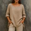Women Tops Round Neck Long Sleeve Loose Fit Casual Blouse Breathable Soft