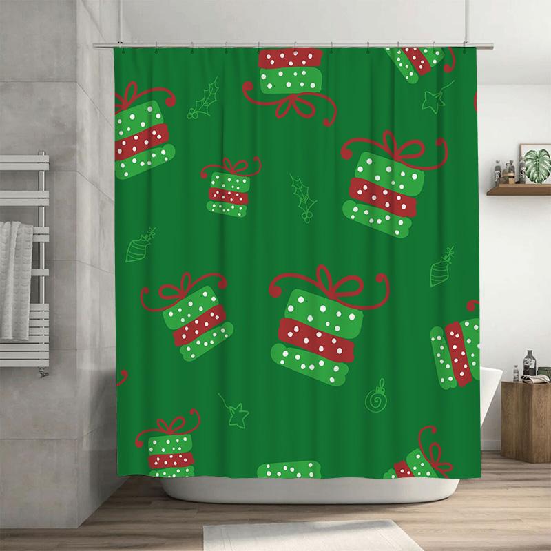 

Tu Shower Curtain Christmas Pattern Festive Holiday Decor Bathroom Fabric Waterproof Holiday Shower Liner Xmas Themed Home W60H190(CM)-1 Pcs