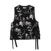 Jacquard disc buckle round neck vest women's retro embroidery outer literary vest year-round daily wear