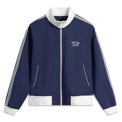 Sports Trend Series Simple Letter Stripe Versatile Stand Collar Zipper Loose Cardigan Sweatshirt Women Sweatshirt AWDV930-1