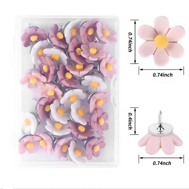 10/20/30Pcs Flower Head Push Pins Cork Notice Board Thumb Tacks for Office Bulletin Board Display Picture Note Memos