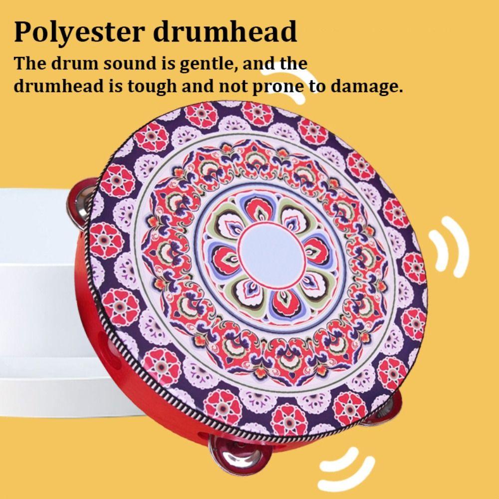 8 Inch Tambourine for Adults Metal Jingles Wooden Tambourine Handheld Drum  for Band Performance