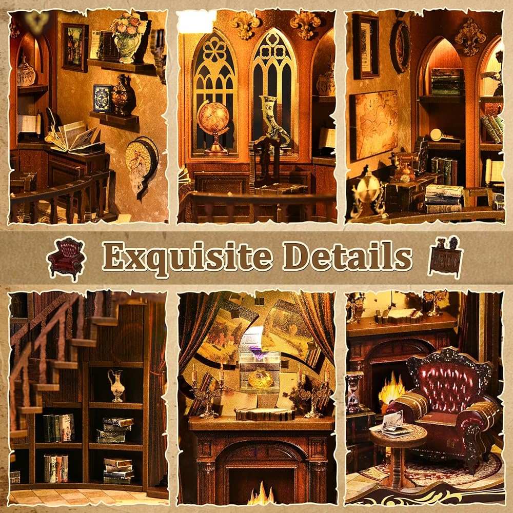 CRESYMME Miniature Dollhouse Book Nook Kit Wooden DIY Craft 3D Model