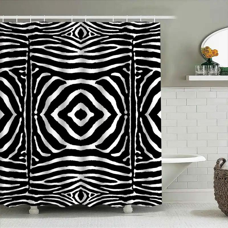 Modern Geometric Shower Curtain Zebra Print Pattern Bath Decor Waterproof 3D Effect Customizable For Bathroom Renovation Home De