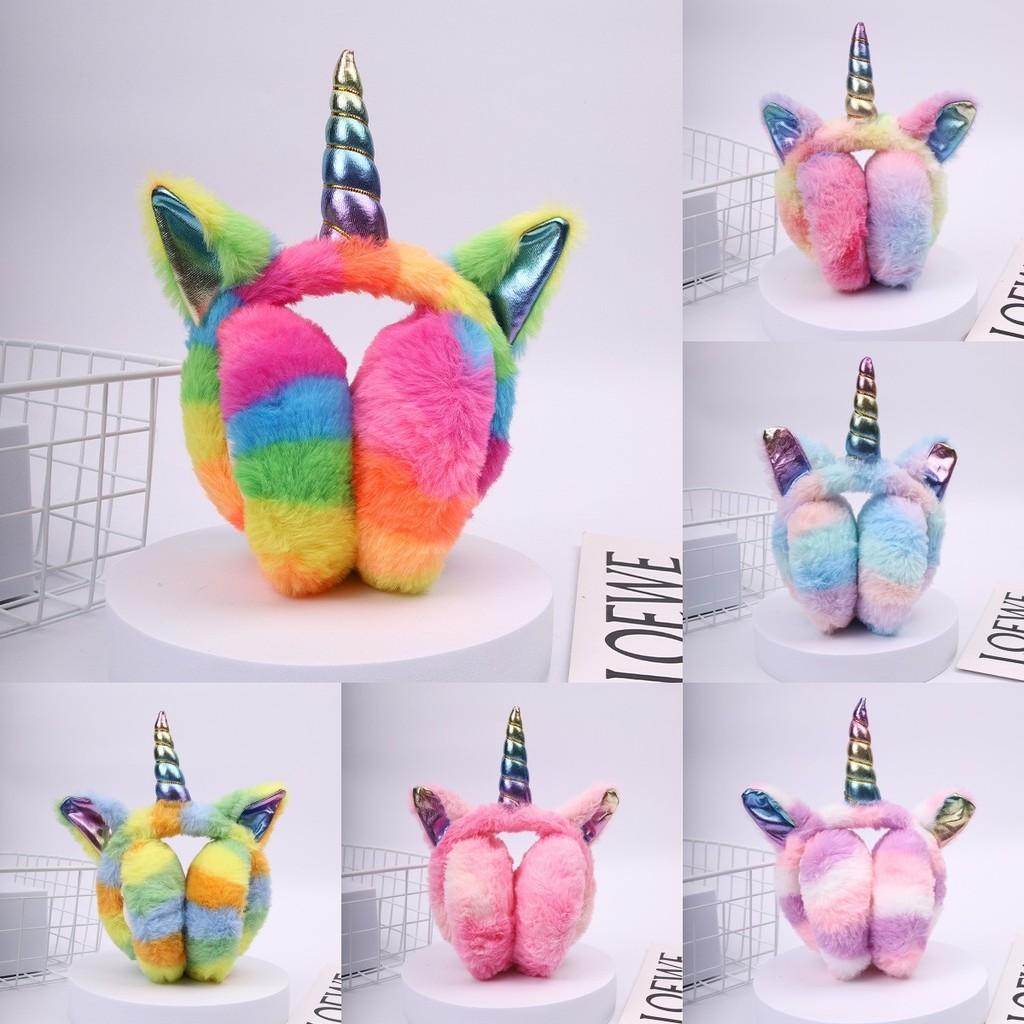 Lindas Orejeras Cálidas Infantiles de Dibujos Animados de Unicornio Estilo Conejo de Peluche Para Uso en Invierno