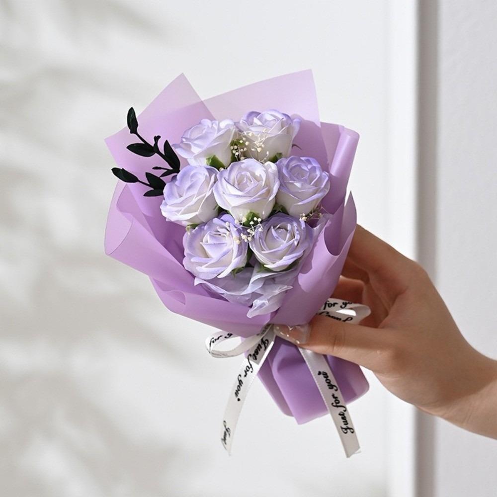 

7 Heads Soap Flower Bouquet Mini Simulation Rose Flower Valentine Day Party Gifts Decor