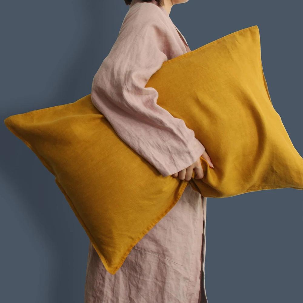 Ensemble de 2 Taies d'oreiller Douces Respirantes 100% Lin Housse de Coussin Décoratif Carré Différentes Tailles pour Lit Canapé Sofa Enveloppe