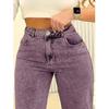 Plus Size Women's Purple Elastic Straight Jeans - Casual Washed Denim