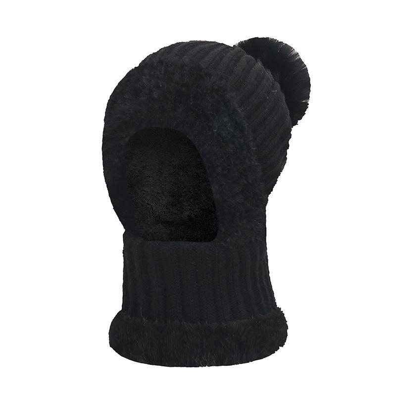 High Stretch Solid Color Knitted Scarf Mask All-In-One Cap Women's Winter Cycling Windproof Warm All-In-One Cap