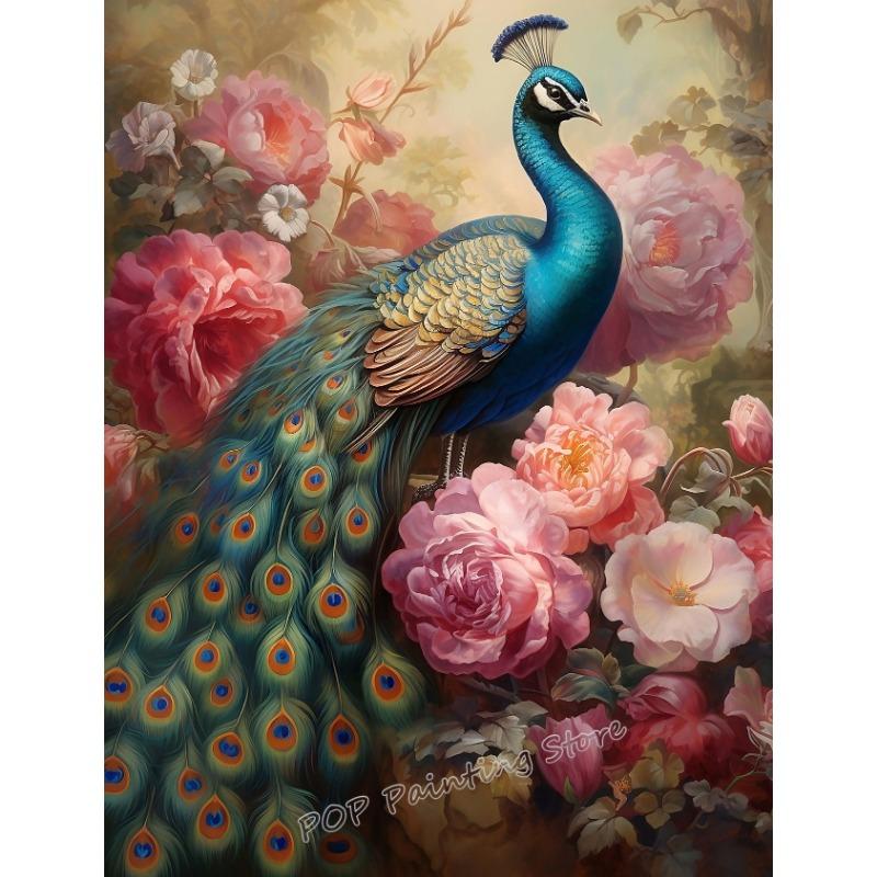 

Настенное искусство маслом викторианской эпохи, винтажный холст с пионами, павлинами и цветами, ботанический декор с птицами для теплицы, консерватории 21cm×30cm NoFrame