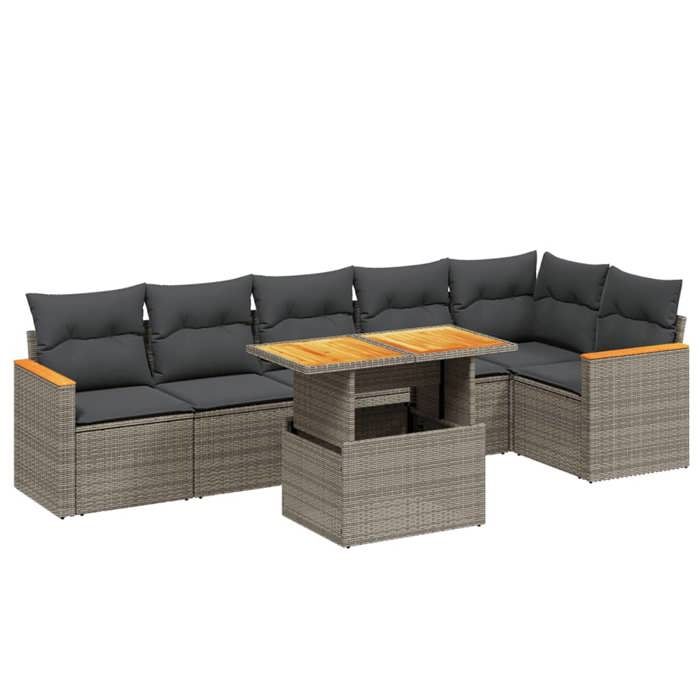 VidaXL Salon de Jardin avec Coussins 7 pcs, Canapés de Terrasse, Ensemble de Meubles de Patio, Mobilier d'Extérieur, Gris 3273090