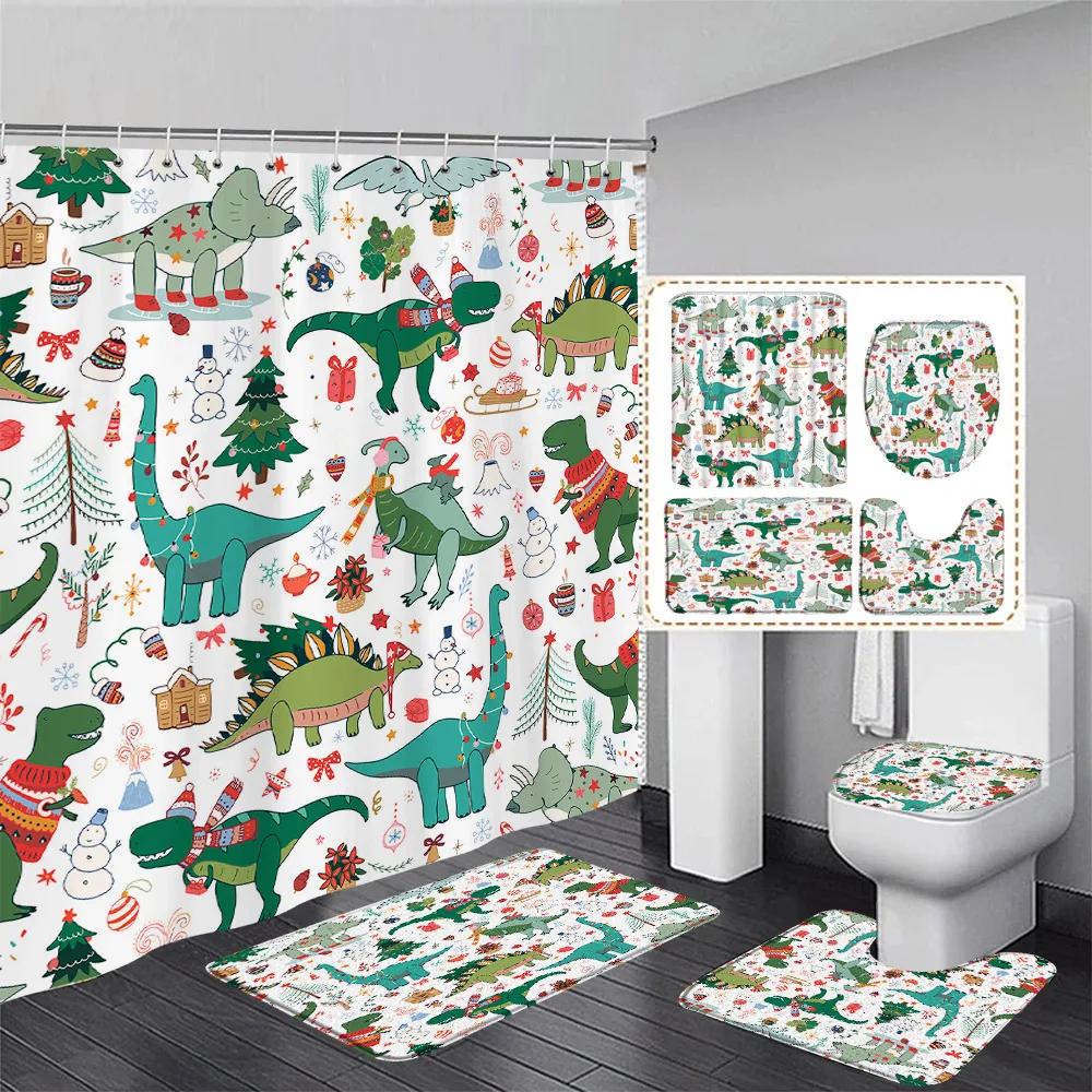 Funny Snowman Shower Curtain Set Xmas Ball Silver Pine Branches Gift Christmas Home Bathroom Decor Rug Bath Mat Toilet Lid Cover