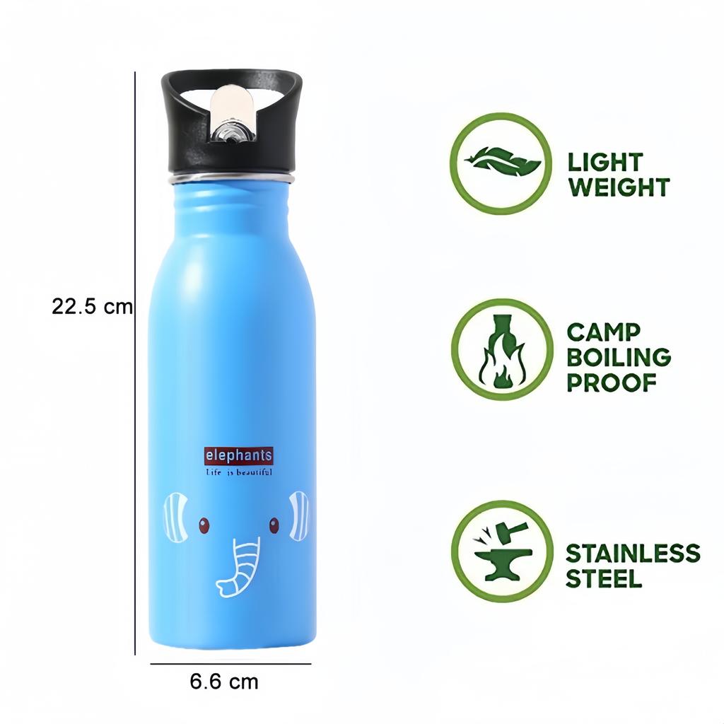500ML Cartoon Elephant Children's Stainless Steel Sports Water Bottles Outdoor Cycling Camping Beach Water Bottle Kids Drinkware
