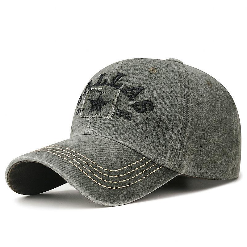 Pentagram Patch Washed Baseball Cap 1841 Embroidered Versatile Vintage Cap Faded Vintage Sun Cap
