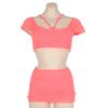 Source 1011 new Korean version mesh pleated sexy tube top skirt one-word shoulder high waist split swimsuit women