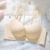 Summer Solid Color Front Buckle Women's Steel-free Back Bra Cover Gathers Medium and Thick Cup Thin Shoulder Strap New Model