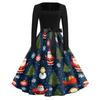 Women's Casual Christmas Print Square Neck Vintage Dress for Holiday Party and Everyday Wear
